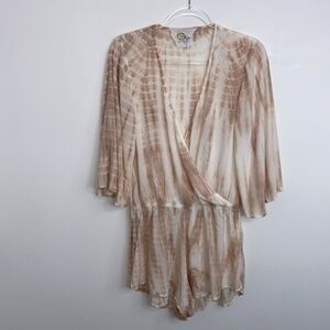 BLUE LIFE Women's Pink Tie Dye Romper V Neck Flowy Size Medium Bohemian Festival